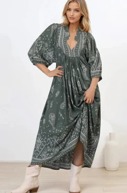 Boheme Midi Dress - Piping Defined Bust Slimline Smock Dress In Constance Print><noscript><img width=