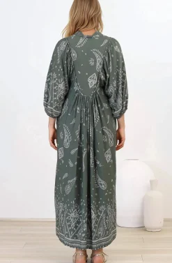 Boheme Midi Dress - Piping Defined Bust Slimline Smock Dress In Constance Print><noscript><img width=