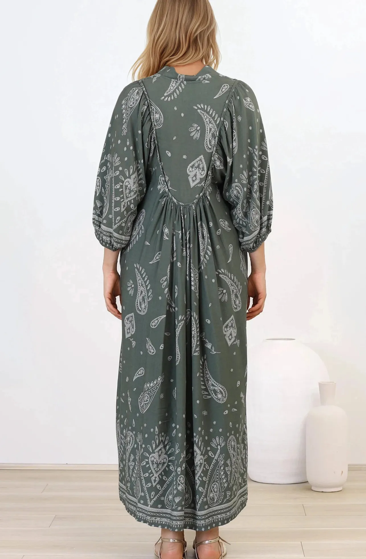 Boheme Midi Dress - Piping Defined Bust Slimline Smock Dress In Constance Print>Jaase Clearance