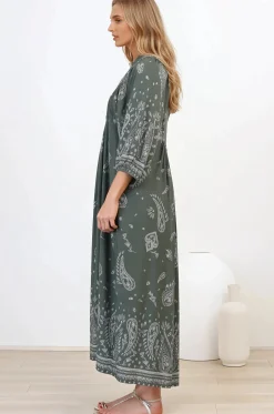 Boheme Midi Dress - Piping Defined Bust Slimline Smock Dress In Constance Print><noscript><img width=