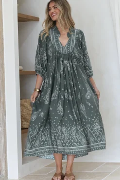Boheme Midi Dress - Piping Defined Bust Slimline Smock Dress In Constance Print><noscript><img width=