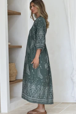 Boheme Midi Dress - Piping Defined Bust Slimline Smock Dress In Constance Print><noscript><img width=