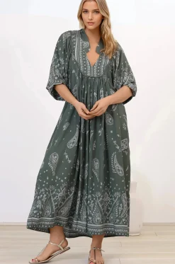 Boheme Midi Dress - Piping Defined Bust Slimline Smock Dress In Constance Print><noscript><img width=