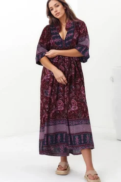 Boheme Midi Dress - Piping Defined Bust Slimline Smock Dress In Sadie Print><noscript><img width=