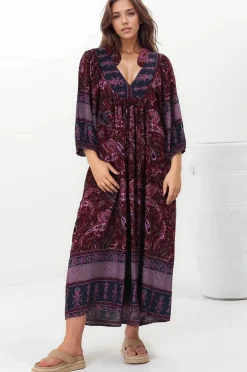 Boheme Midi Dress - Piping Defined Bust Slimline Smock Dress In Sadie Print><noscript><img width=