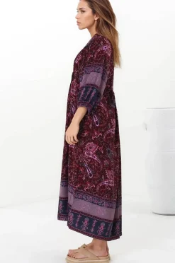 Boheme Midi Dress - Piping Defined Bust Slimline Smock Dress In Sadie Print><noscript><img width=