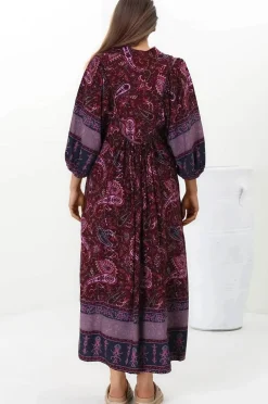 Boheme Midi Dress - Piping Defined Bust Slimline Smock Dress In Sadie Print><noscript><img width=