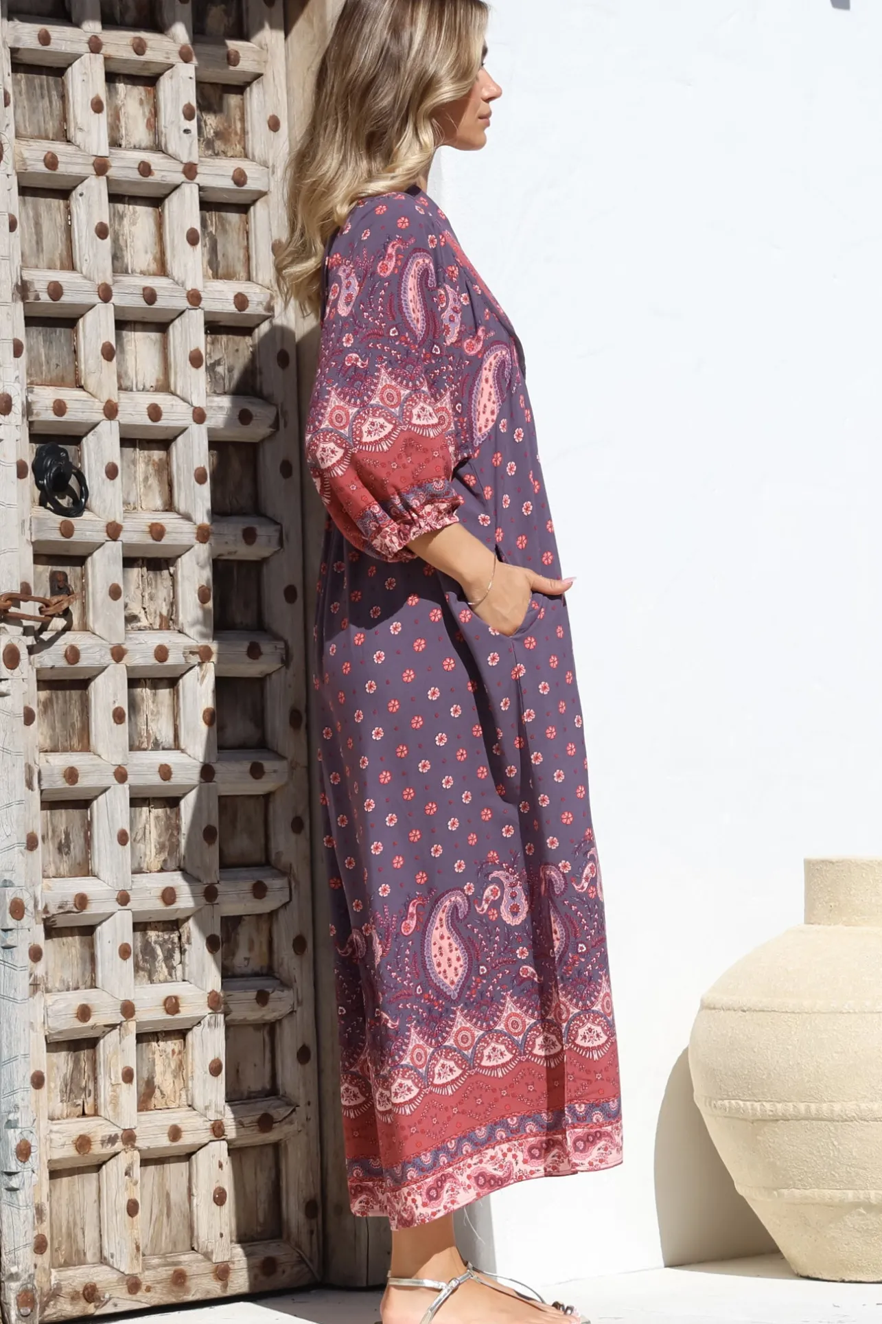Boheme Midi Dress - Piping Defined Bust Slimline Smock Dress In Dancing Daisy Print>Jaase Discount