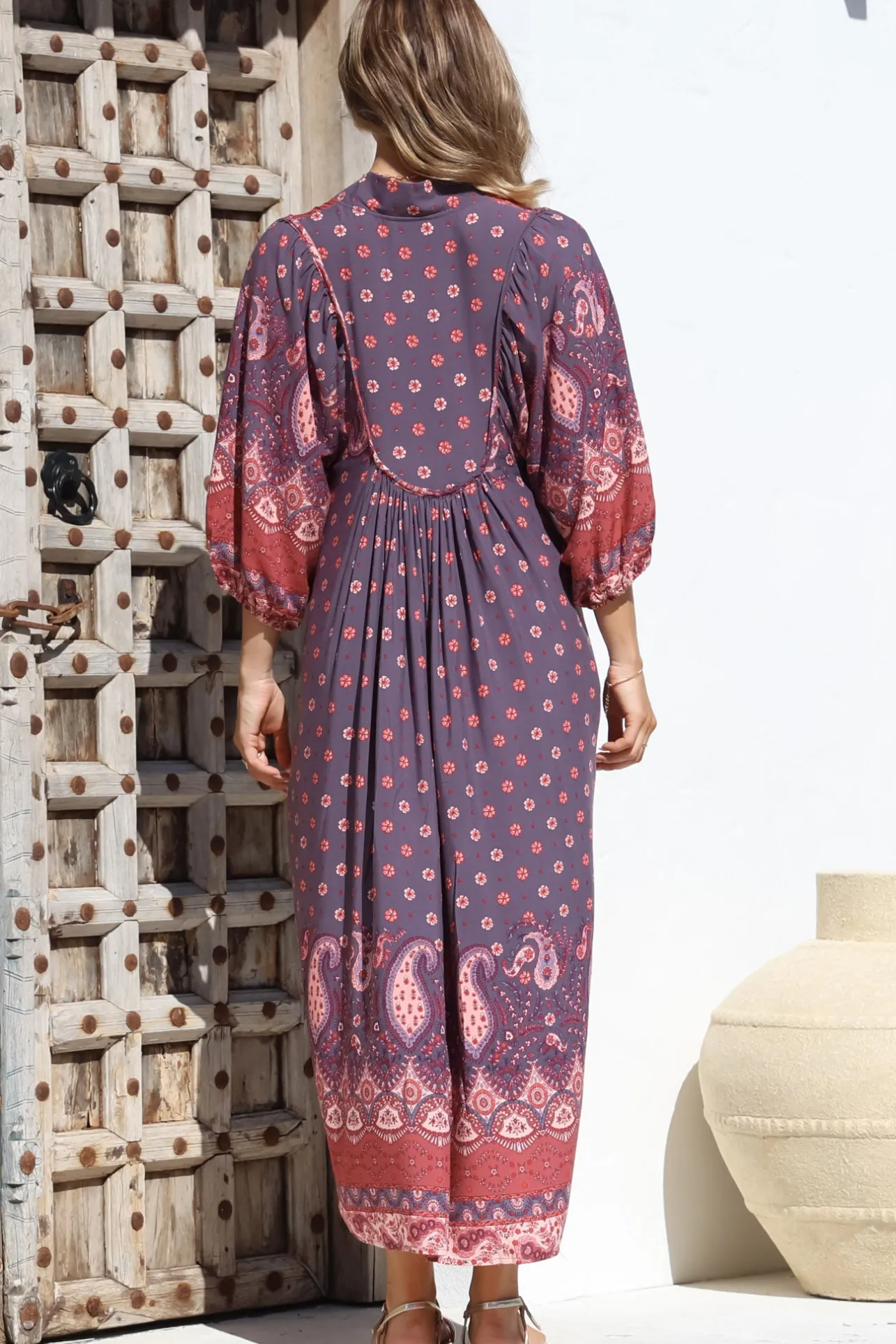 Boheme Midi Dress - Piping Defined Bust Slimline Smock Dress In Dancing Daisy Print>Jaase Discount