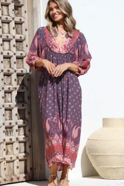 Boheme Midi Dress - Piping Defined Bust Slimline Smock Dress In Dancing Daisy Print><noscript><img width=