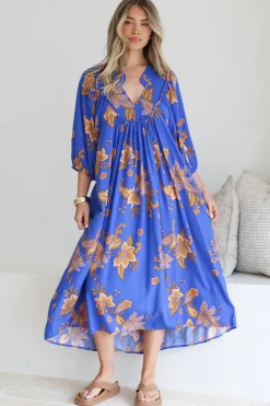 Boheme Midi Dress - Piping Defined Bust Slimline Smock Dress In Maribella Print>Jaase Outlet