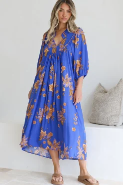 Boheme Midi Dress - Piping Defined Bust Slimline Smock Dress In Maribella Print><noscript><img width=