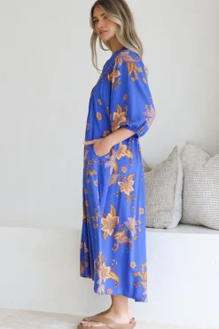Boheme Midi Dress - Piping Defined Bust Slimline Smock Dress In Maribella Print><noscript><img width=