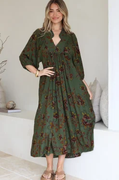 Boheme Midi Dress - Piping Defined Bust Slimline Smock Dress In Esme Print><noscript><img width=