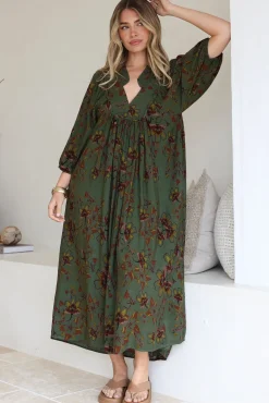 Boheme Midi Dress - Piping Defined Bust Slimline Smock Dress In Esme Print><noscript><img width=