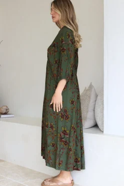 Boheme Midi Dress - Piping Defined Bust Slimline Smock Dress In Esme Print><noscript><img width=