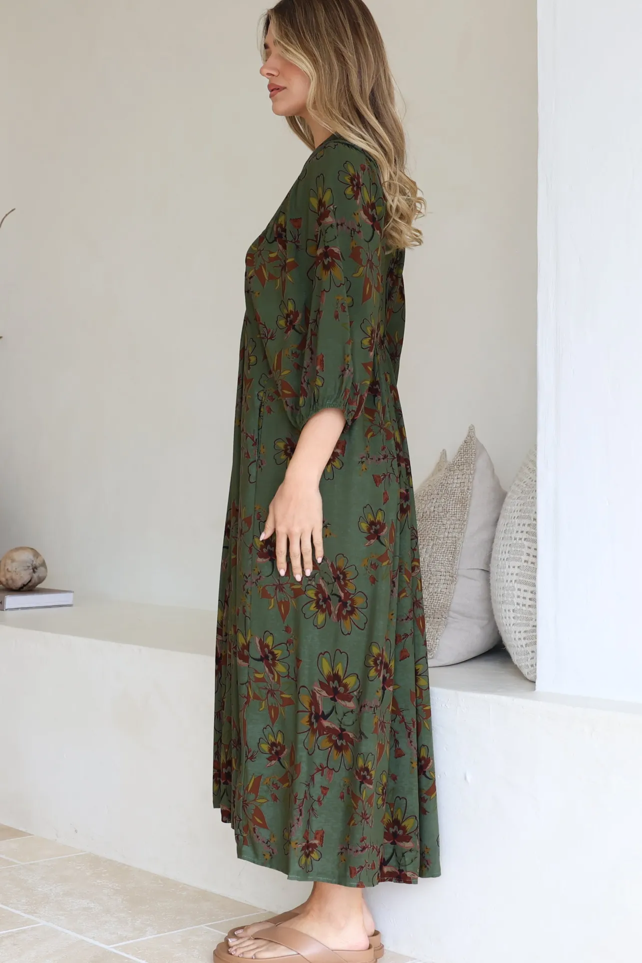 Boheme Midi Dress - Piping Defined Bust Slimline Smock Dress In Esme Print>Jaase Online