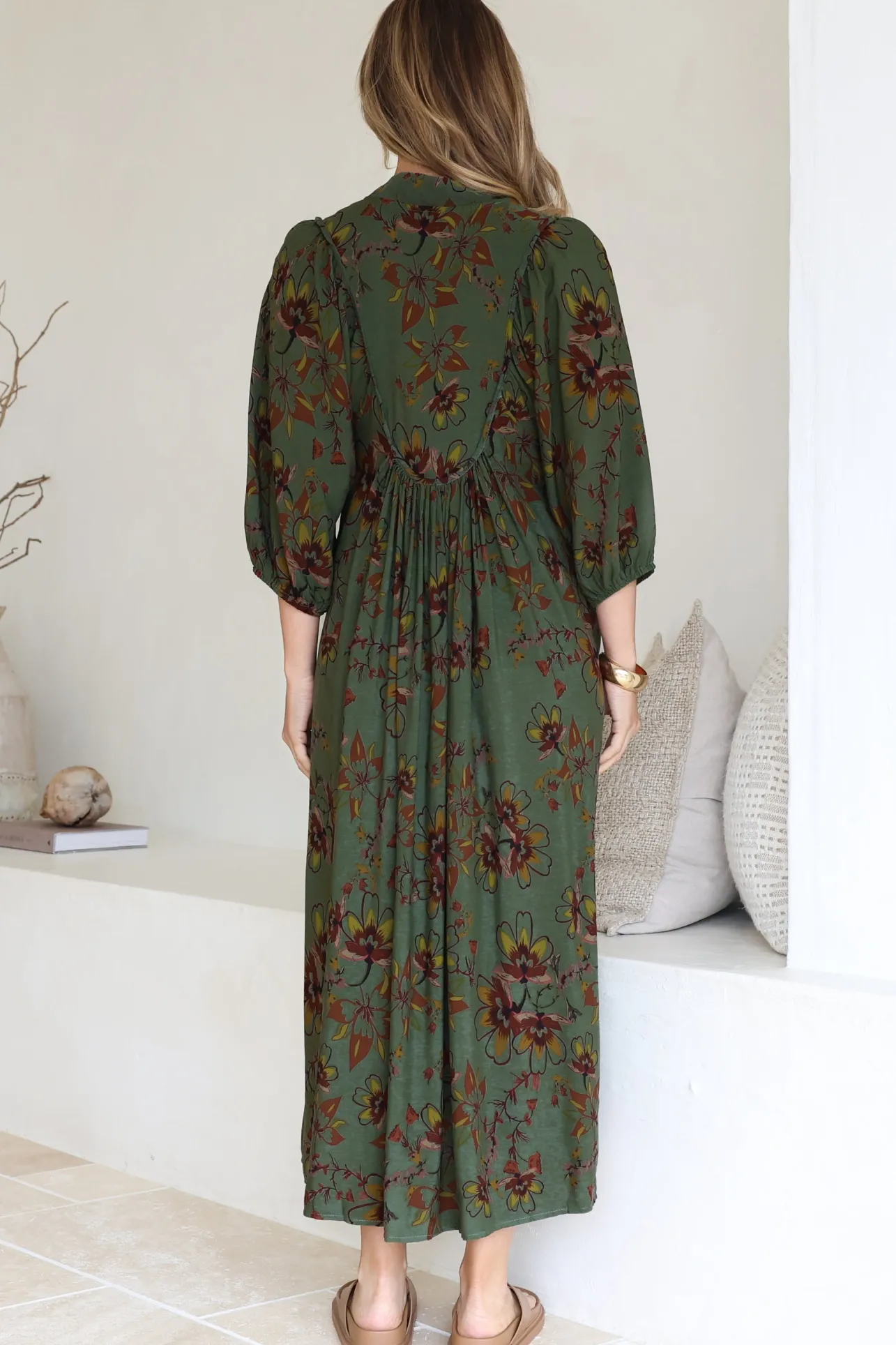 Boheme Midi Dress - Piping Defined Bust Slimline Smock Dress In Esme Print>Jaase Online