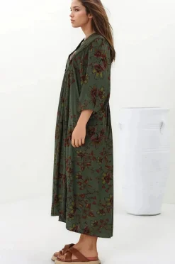 Boheme Midi Dress - Piping Defined Bust Slimline Smock Dress In Esme Print><noscript><img width=
