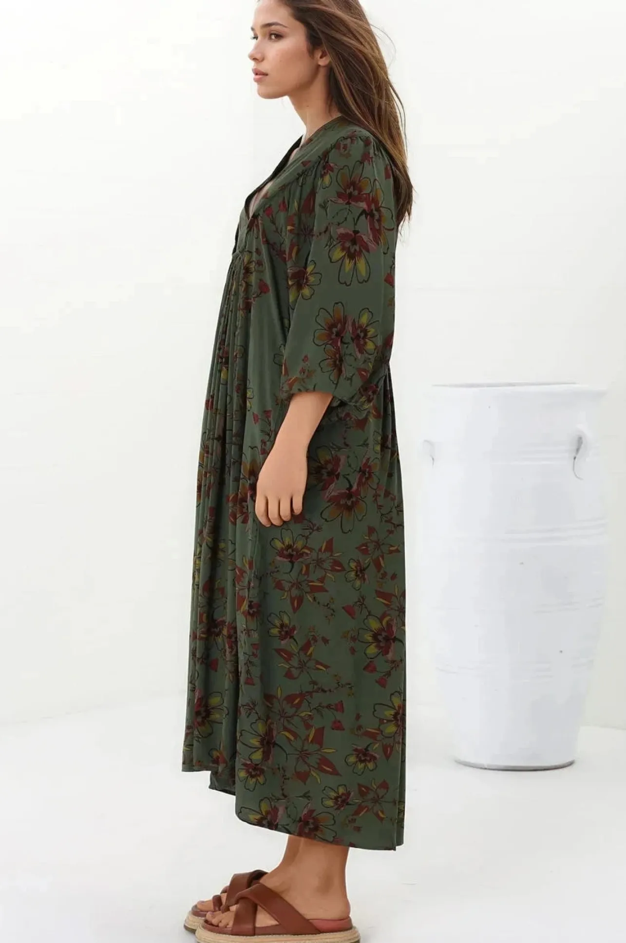 Boheme Midi Dress - Piping Defined Bust Slimline Smock Dress In Esme Print>Jaase Online