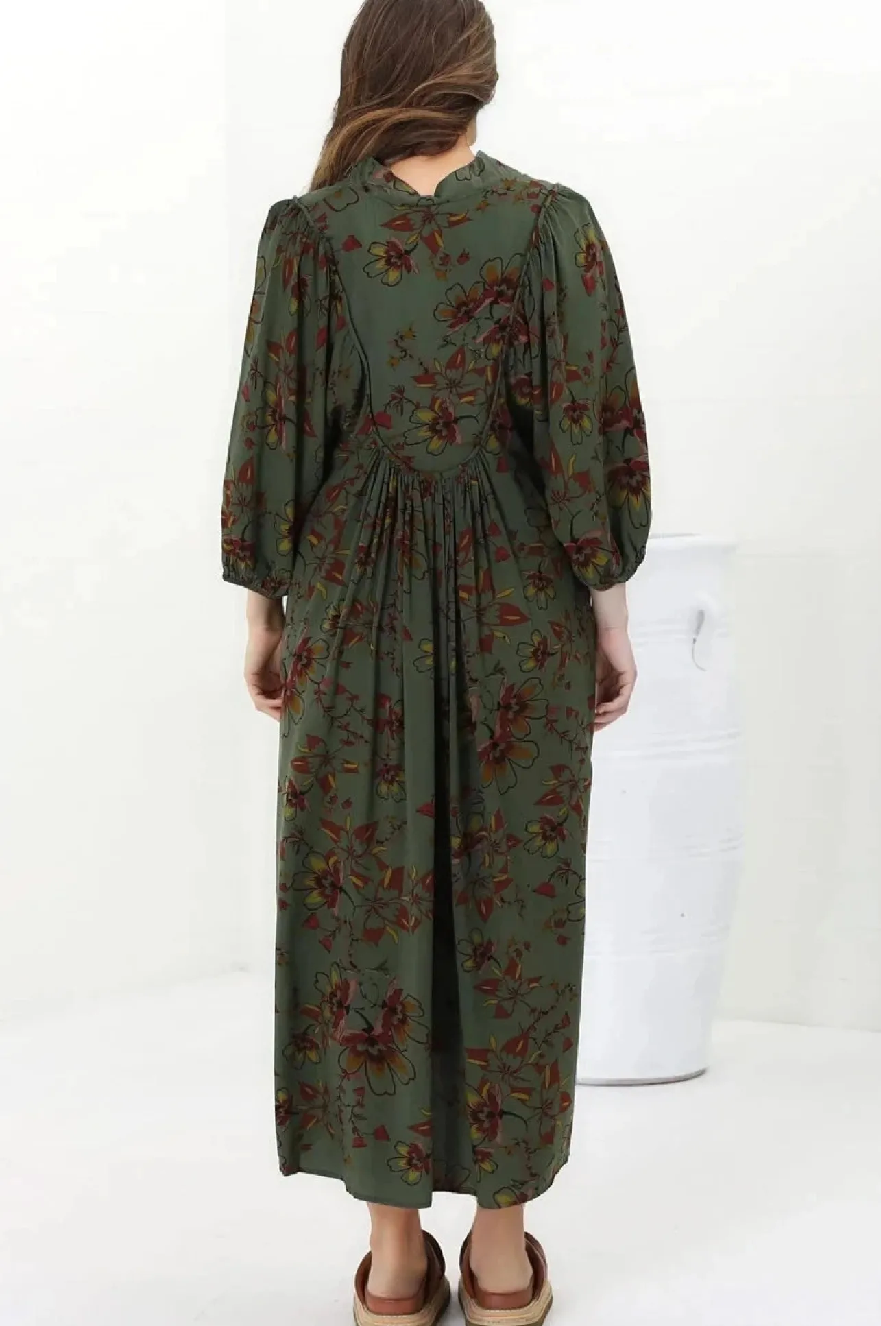 Boheme Midi Dress - Piping Defined Bust Slimline Smock Dress In Esme Print>Jaase Online