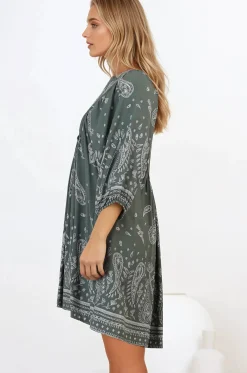 Boheme Mini Dress - Mandarin Collar Slimline Smock Dress in Constance Print><noscript><img width=