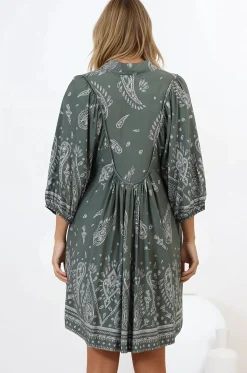 Boheme Mini Dress - Mandarin Collar Slimline Smock Dress in Constance Print><noscript><img width=