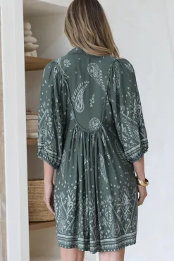 Boheme Mini Dress - Mandarin Collar Slimline Smock Dress in Constance Print><noscript><img width=