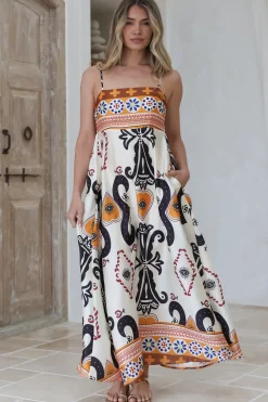 Bonita Maxi Dress - Spaghetti Strap Sun Dress in Belrae Print>Salty Crush Sale