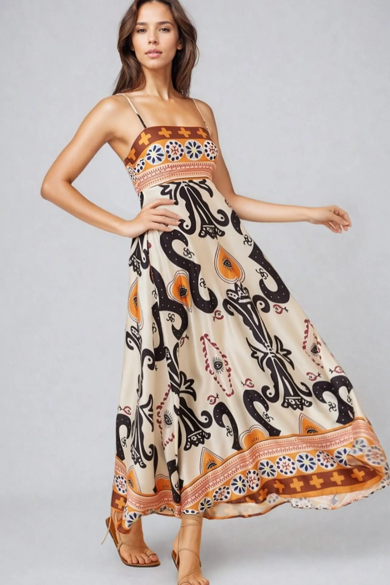 Bonita Maxi Dress - Spaghetti Strap Sun Dress in Belrae Print>Salty Crush Sale