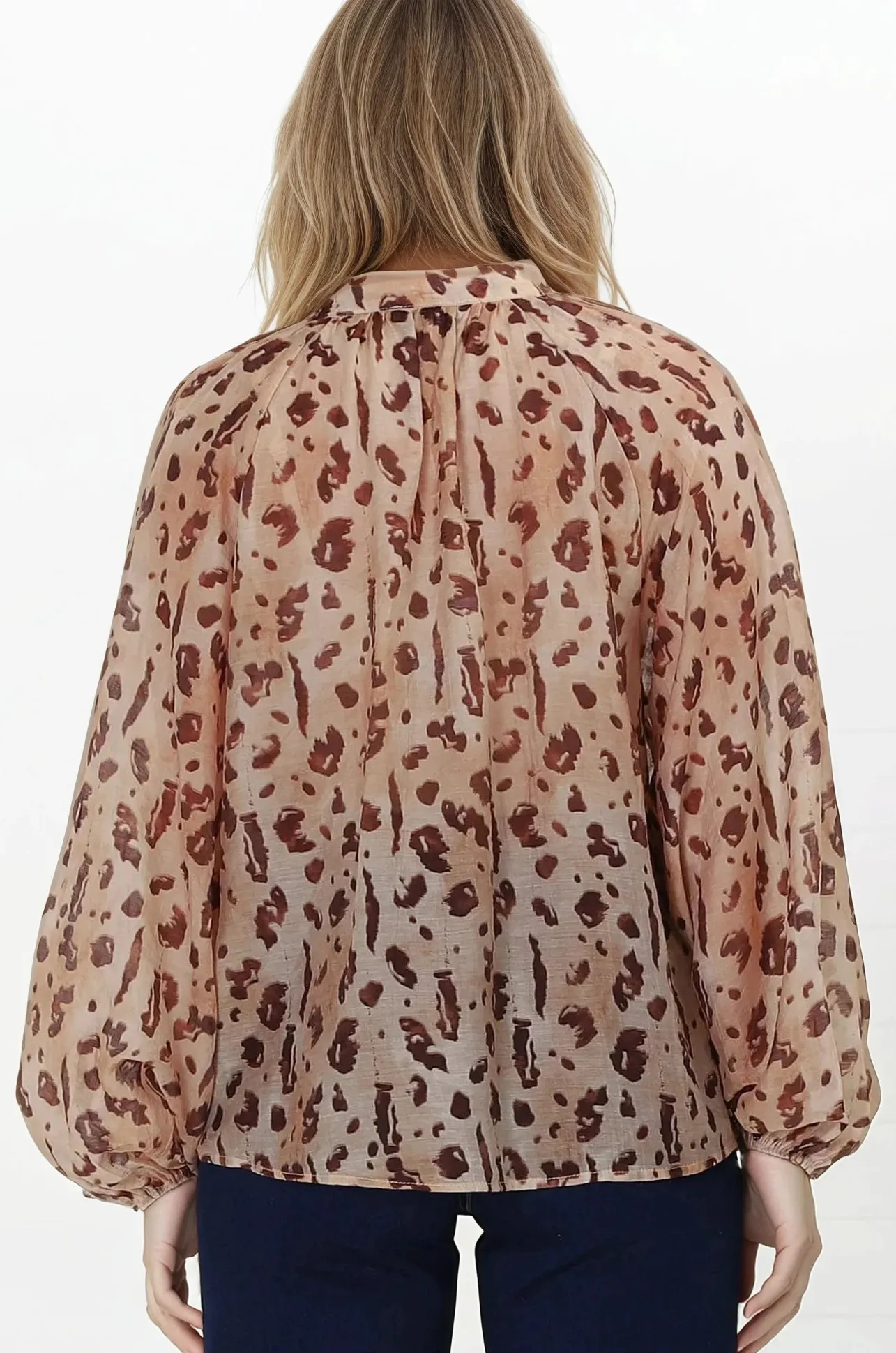 Bonnie Blouse - Button Down Scoop Hem Blouse in Leopard Print>Salty Crush Clearance