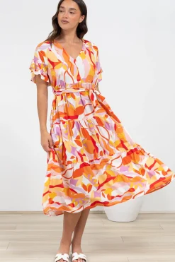 Bosco Midi Dress - V-Neck Tiered Dress with Waist Tie in Fallon Print>Salty Crush Sale