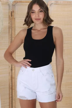 Bray Denim Shorts - Distressed High Waist Shorts in White>Salty Crush New