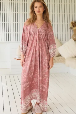 Bree Maxi Dress - Frill Balloon Sleeve V Neck Shift Dress in Angelina Print>Jaase Discount