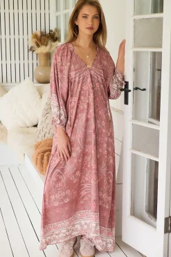 Bree Maxi Dress - Frill Balloon Sleeve V Neck Shift Dress in Angelina Print><noscript><img width=