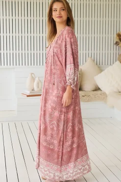 Bree Maxi Dress - Frill Balloon Sleeve V Neck Shift Dress in Angelina Print><noscript><img width=