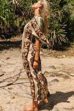 Bree Maxi Dress - Handkerchief Sleeve V Neck Shift Dress in Cacao Mist Print><noscript><img width=