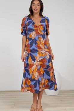 Brie Midi Dress - V-Neck Empire Line Dress with Pockets in Bittersweet Print><noscript><img width=