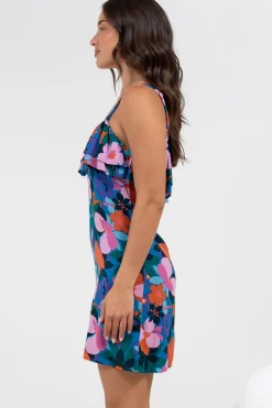 Brinley Mini Dress - Adjustable Strap Dress with Frill Layer Overlay on Bodice in Florabelle Print><noscript><img width=