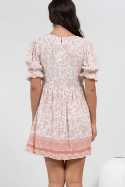 Brissa Mini Dress - V-Neck Shirred Bodice Balloon Sleeve Dress in Narelle Print><noscript><img width=