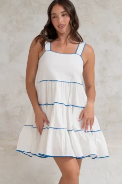 Bronte Mini Dress - Scallop Trim Tiered Sun Dress in White><noscript><img width=