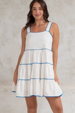 Bronte Mini Dress - Scallop Trim Tiered Sun Dress in White><noscript><img width=