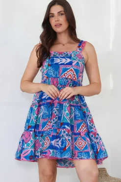 Bronte Mini Dress - Scallop Trim Tiered Sun Dress in Nelly Print><noscript><img width=