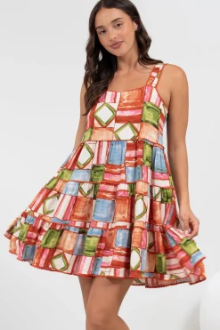 Bronte Mini Dress - Scallop Trim Tiered Sun Dress in Tami Print>Salty Crush Sale