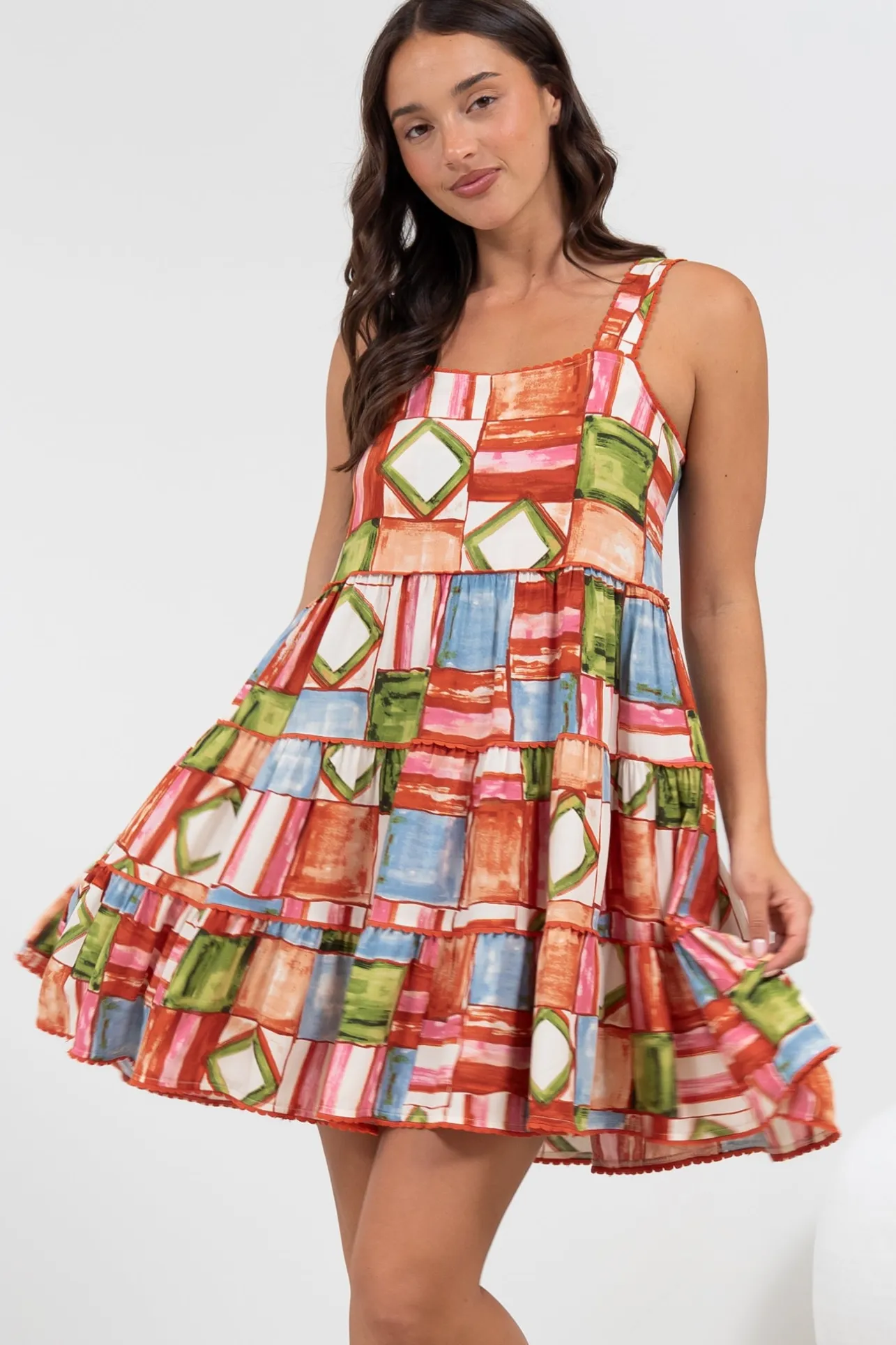 Bronte Mini Dress - Scallop Trim Tiered Sun Dress in Tami Print>Salty Crush Sale