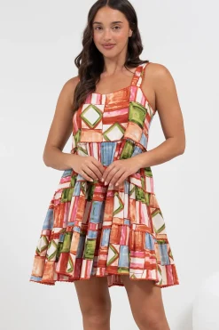 Bronte Mini Dress - Scallop Trim Tiered Sun Dress in Tami Print>Salty Crush Sale