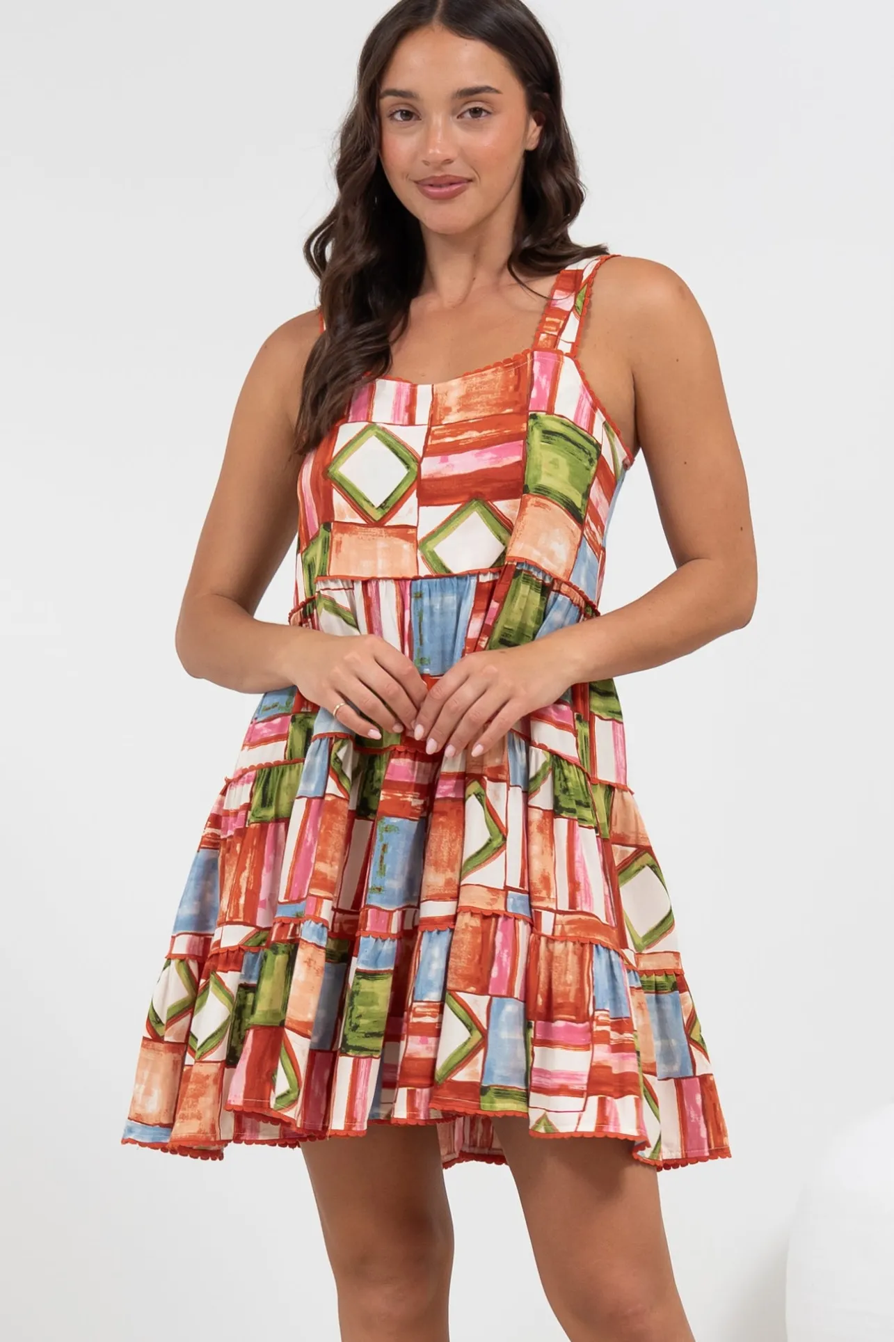 Bronte Mini Dress - Scallop Trim Tiered Sun Dress in Tami Print>Salty Crush Sale