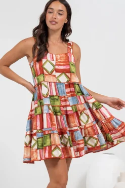 Bronte Mini Dress - Scallop Trim Tiered Sun Dress in Tami Print><noscript><img width=