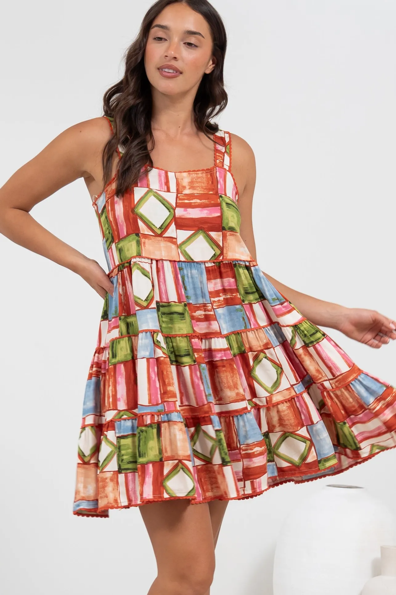 Bronte Mini Dress - Scallop Trim Tiered Sun Dress in Tami Print>Salty Crush Sale