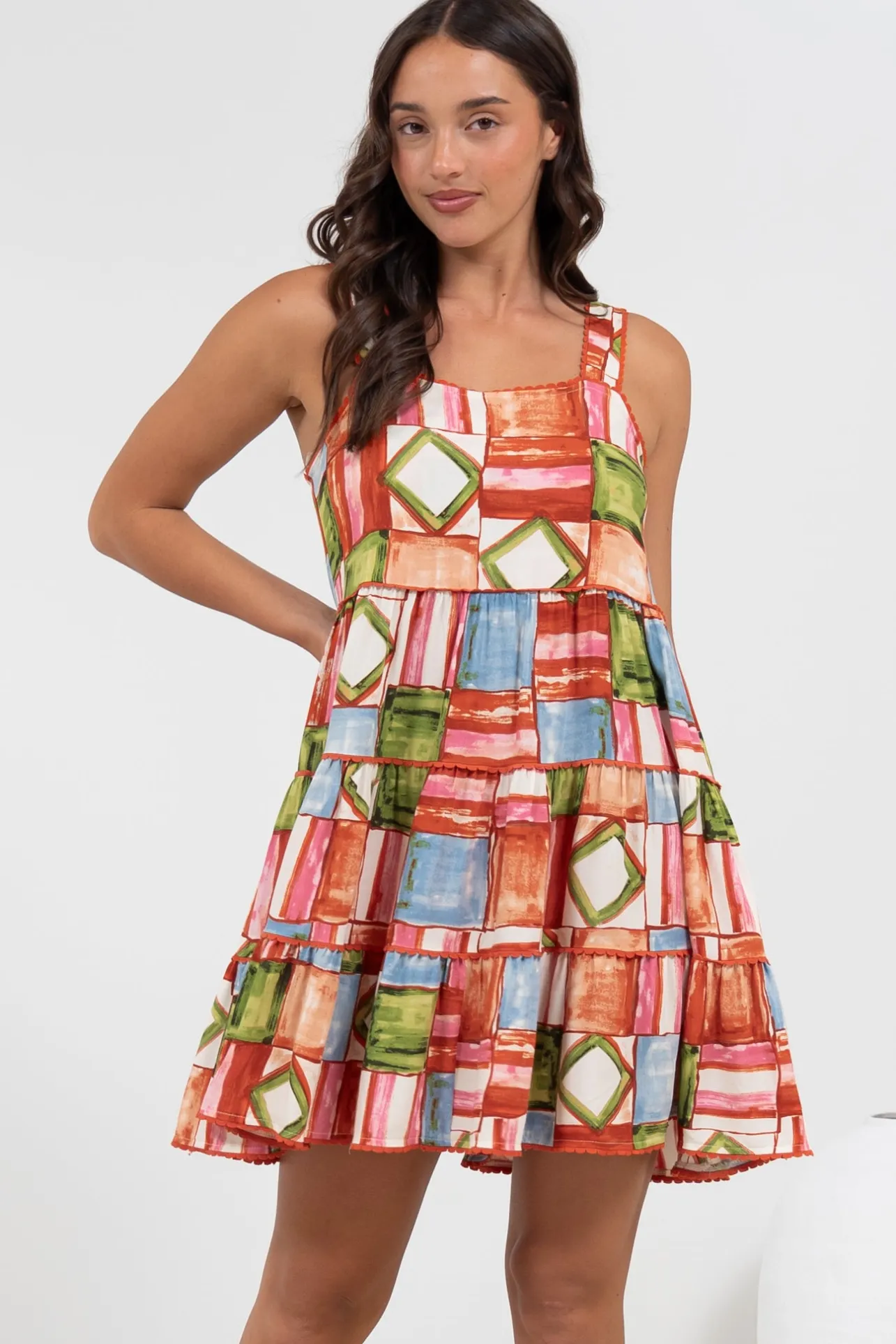 Bronte Mini Dress - Scallop Trim Tiered Sun Dress in Tami Print>Salty Crush Sale